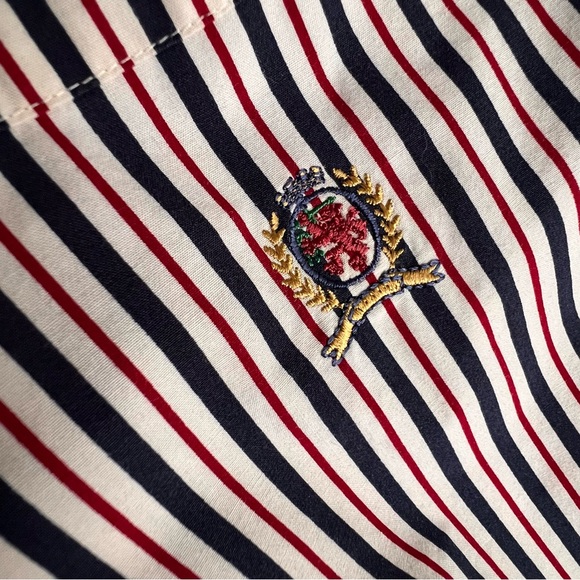 Vtg Tommy Hilfiger grandad Shirt Sz XL Crest Striped Poplin Band Collar preppy - Picture 6 of 16